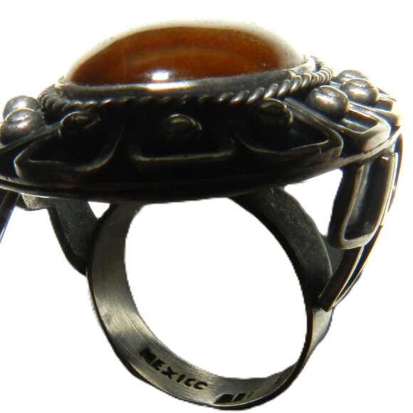 Vintage Taxco Mexico 925 Sterling Silver Tiger Eye Oval Ring Size 6.5 Rare!! - Picture 14 of 14
